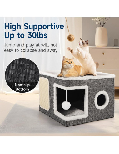 Casa para Gatos Shikha 3 en 1 Plegable Gris 42x42x32cm