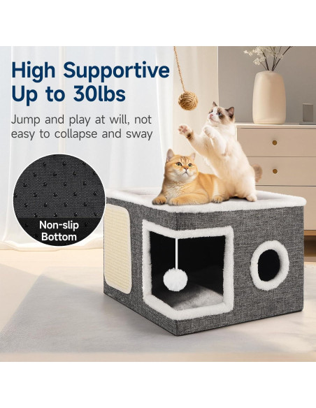 Casa para Gatos Shikha 3 en 1 Plegable Gris 42x42x32cm Casa para Gatos Shikha 3 en 1 Plegable Gris 42x42x32cm
