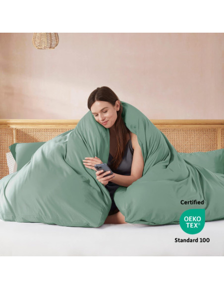 Cubierta de Edredón Queen Nestl Verde Salvia 3 Piezas Microfibra