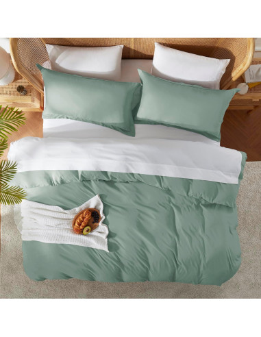 Cubierta de Edredón Queen Nestl Verde Salvia 3 Piezas Microfibra
