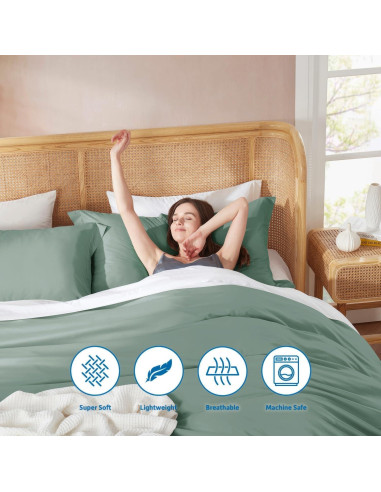 Cubierta de Edredón Queen Nestl Verde Salvia 3 Piezas Microfibra