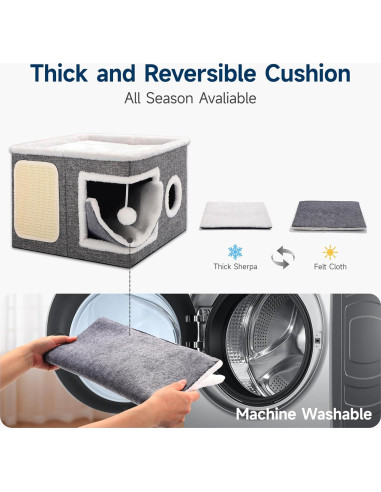 Casa para Gatos Shikha 3 en 1 Plegable Gris 42x42x32cm