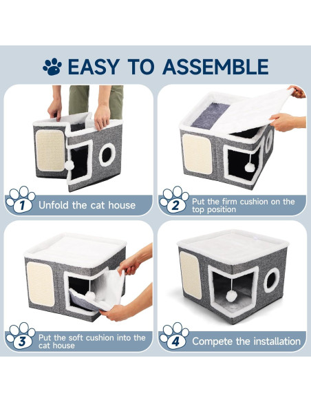 Casa para Gatos Shikha 3 en 1 Plegable Gris 42x42x32cm Casa para Gatos Shikha 3 en 1 Plegable Gris 42x42x32cm