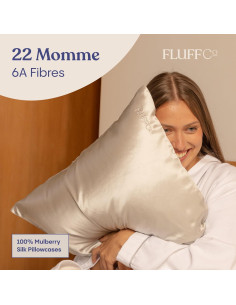 Funda de Almohada de Seda Pura FluffCo King 22 Momme Blanca 2
