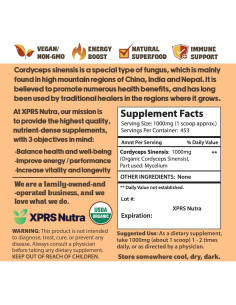 Polvo de Hongo Cordyceps Orgánico XPRS Nutra 453.6 g 2