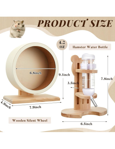 Juego de Rueda Silenciosa y Botella de Agua para Hámster
