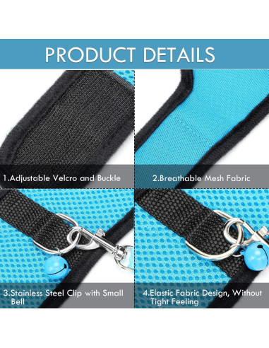 Arnés Suave para Cobayas SATINIOR con Correa y Campana - S