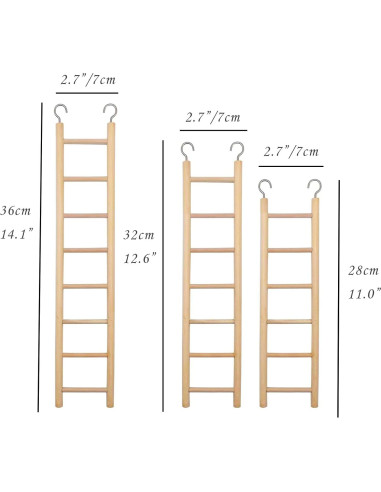 Escalera de Madera Natural para Aves 3pcs LWINGFLYER 6-8 Pasos