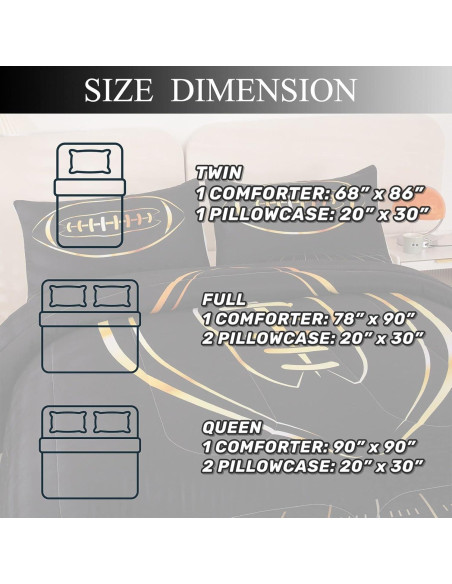 Juego de Edredón Individual MWMWMW Fútbol Negro y Dorado 2 Piezas