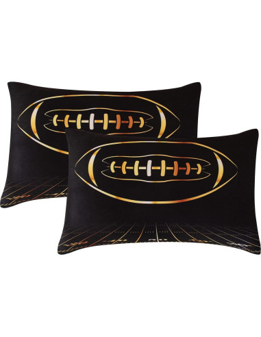 Juego de Edredón Individual MWMWMW Fútbol Negro y Dorado 2 Piezas
