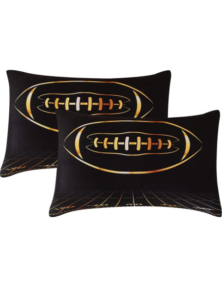 Juego de Edredón Individual MWMWMW Fútbol Negro y Dorado 2 Piezas
