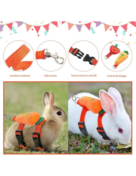 4 Conjuntos de Arnés y Correa Ajustable ZYU5 para Conejos