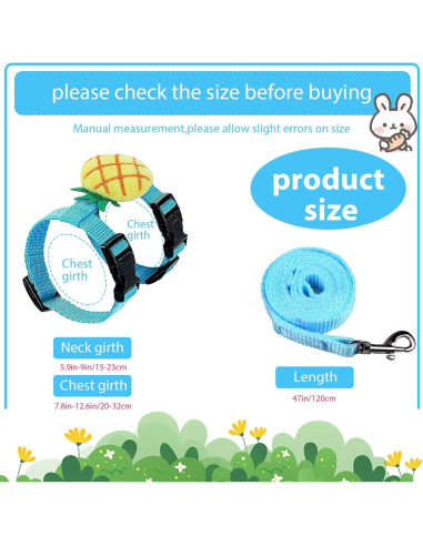 4 Conjuntos de Arnés y Correa Ajustable ZYU5 para Conejos