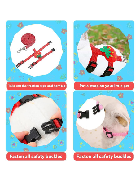 4 Conjuntos de Arnés y Correa Ajustable ZYU5 para Conejos