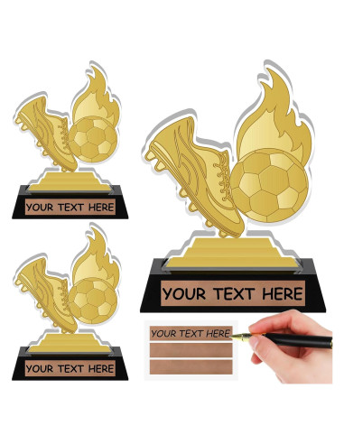 3 Trofeos de Fútbol Acrílico Colingmill 13.5 cm Dorados