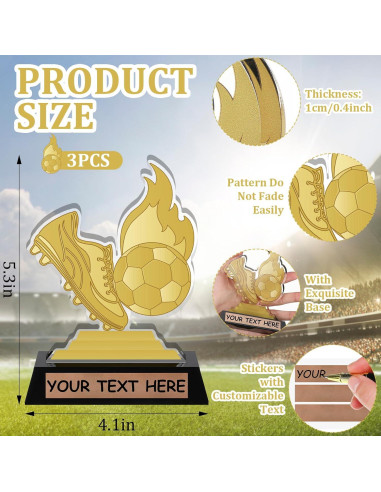 3 Trofeos de Fútbol Acrílico Colingmill 13.5 cm Dorados
