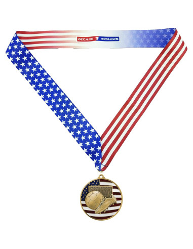 Medalla de Fútbol Oro Decade Awards 6.99 cm con Cinta Estrellas y Rayas