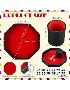 Juego de Dados 8 Piezas con Bandeja de Cuero PU Rojo 2
