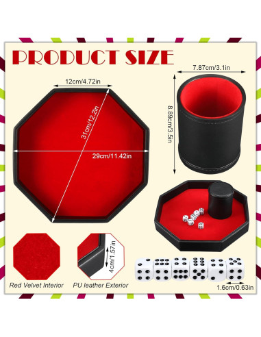 Juego de Dados 8 Piezas con Bandeja de Cuero PU Rojo