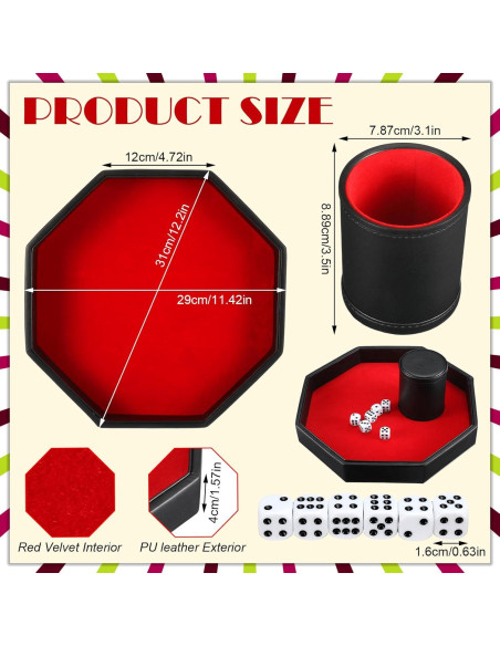 Juego de Dados 8 Piezas con Bandeja de Cuero PU Rojo