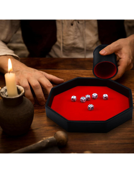Juego de Dados 8 Piezas con Bandeja de Cuero PU Rojo