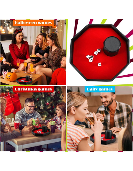 Juego de Dados 8 Piezas con Bandeja de Cuero PU Rojo