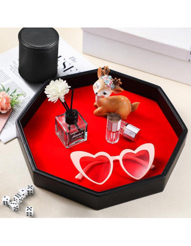 Juego de Dados 8 Piezas con Bandeja de Cuero PU Rojo