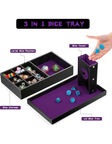 Bandeja de lanzamiento de dados DNDND 3 en 1 Terciopelo Púrpura
