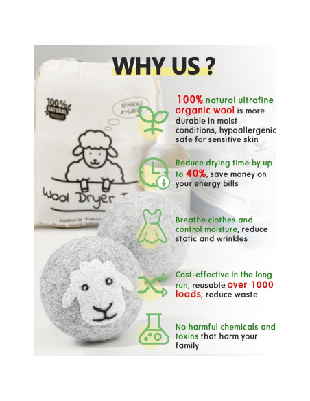 Bolas de Secadora de Lana Kevenal 6-Pack X-Large Ecológicas