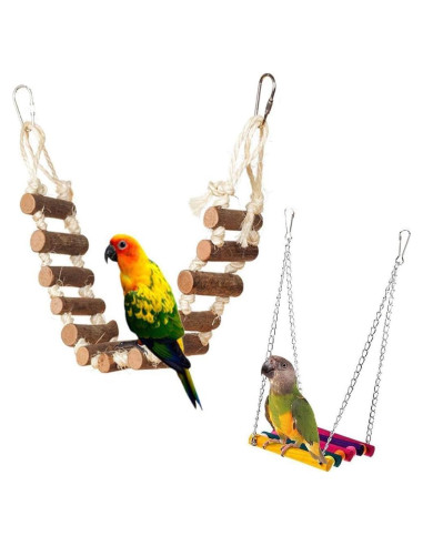 Juguetes para Aves PINVNBY - Escalera de Madera y Columpio