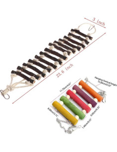 Juguetes para Aves PINVNBY - Escalera de Madera y Columpio 2