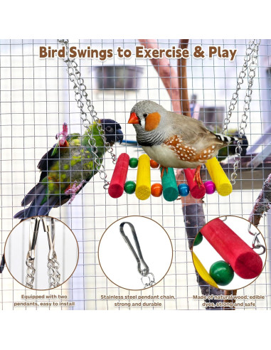 Juguetes para Aves PINVNBY - Escalera de Madera y Columpio