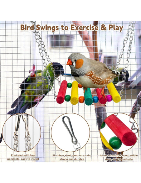 Juguetes para Aves PINVNBY - Escalera de Madera y Columpio