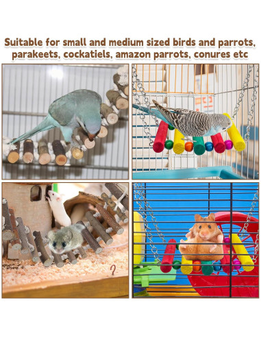 Juguetes para Aves PINVNBY - Escalera de Madera y Columpio