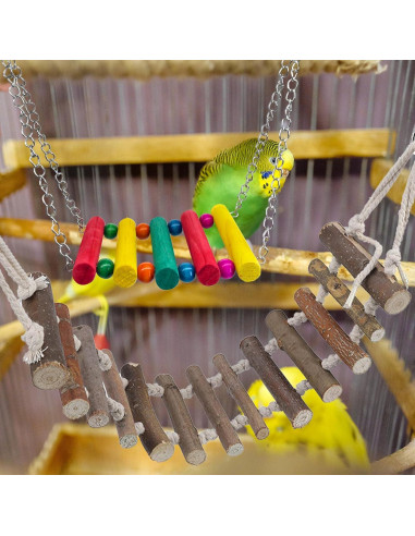 Juguetes para Aves PINVNBY - Escalera de Madera y Columpio