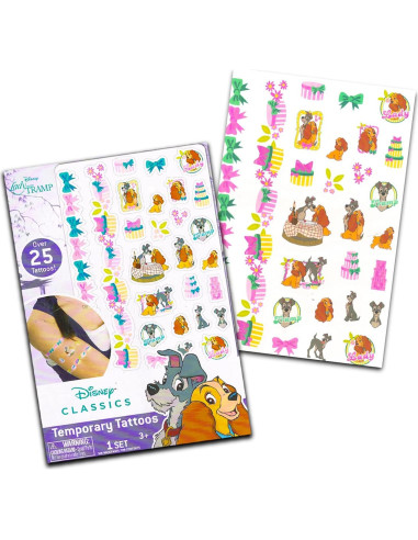 Tatuajes Temporales Disney La Dama y el Vagabundo - 75 Piezas