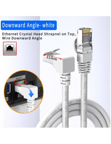 Cable Ethernet Cat6 90 Grados JUXIN 0.91M Blanco 1Gbps