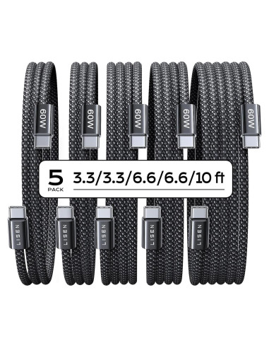 Cable USB C LISEN 60W Carga Rápida Paquete de 5 (1-3m)