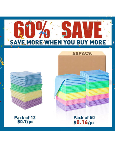 Paquete de 50 Paños de Microfibra TEAWOO 30x30 cm Surtidos