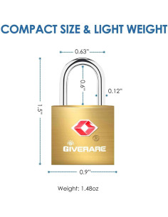 Pack de 4 Candados de Equipaje TSA GIVERARE Dorado Irrompibles 2