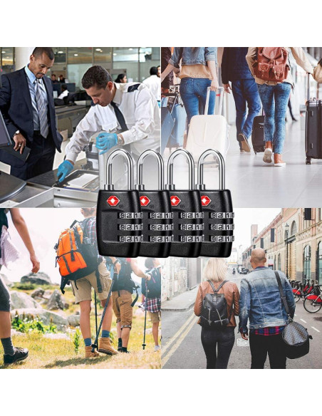 Candados de Equipaje TSA Cluckyu - Paquete de 4, Combinación 3 Dígitos Candados de Equipaje TSA Cluckyu - Paquete de 4, Combinación 3 Dígitos