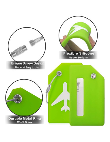 Etiquetas de Equipaje M-sorflly 8Pcs Silicona Flexible Verde