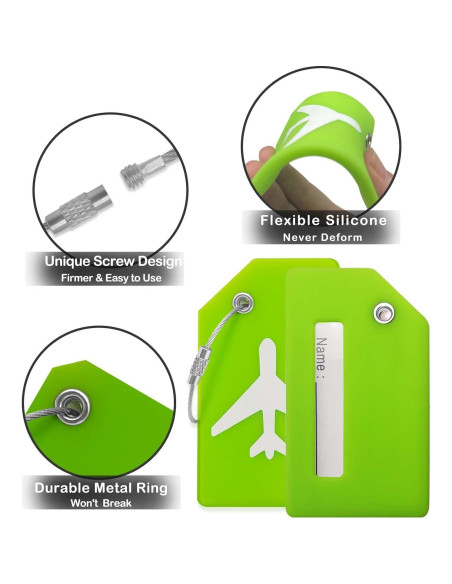 Etiquetas de Equipaje M-sorflly 8Pcs Silicona Flexible Verde