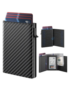 Cartera Minimalista para Hombre typecase - Cuero Genuino, RFID, Fibra de Carbono, 9-14 Tarjetas