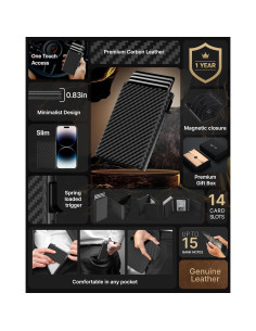 Cartera Minimalista para Hombre typecase - Cuero Genuino, RFID, Fibra de Carbono, 9-14 Tarjetas 2