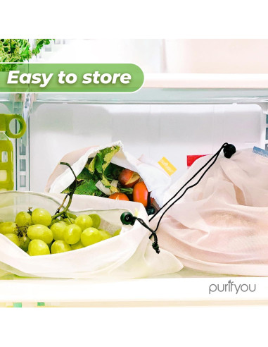 Conjunto de 9 Bolsas Reutilizables purifyou - Malla Lavable