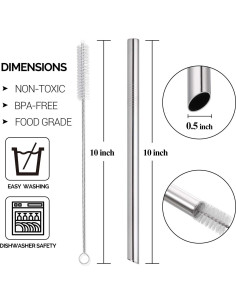 5 Popotes Reutilizables Acero Inoxidable HIWARE 25.4 cm 2