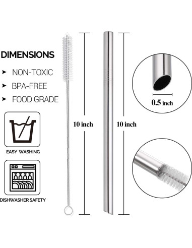 5 Popotes Reutilizables Acero Inoxidable HIWARE 25.4 cm
