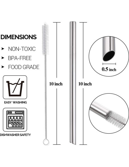 5 Popotes Reutilizables Acero Inoxidable HIWARE 25.4 cm
