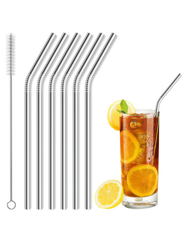 Popotes de Acero Inoxidable Reutilizables Acerich - 6 Pcs con Cepillo